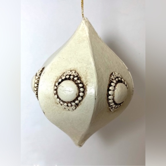 EMBELLISHED Hand Painted Paper Mache Dot 6 Sides Christmas Tree Ornament Art - Picture 1 of 5